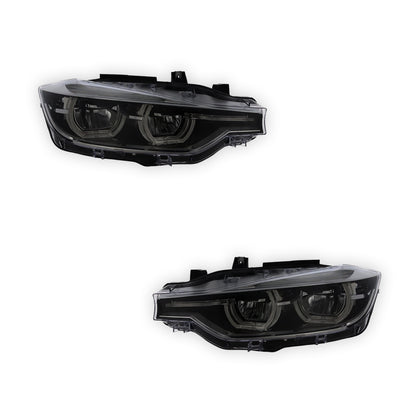 BMW 3 Series F30 LCI Black Headlights 2015 - 2019 OEM-Style Aftermarket Left & Right